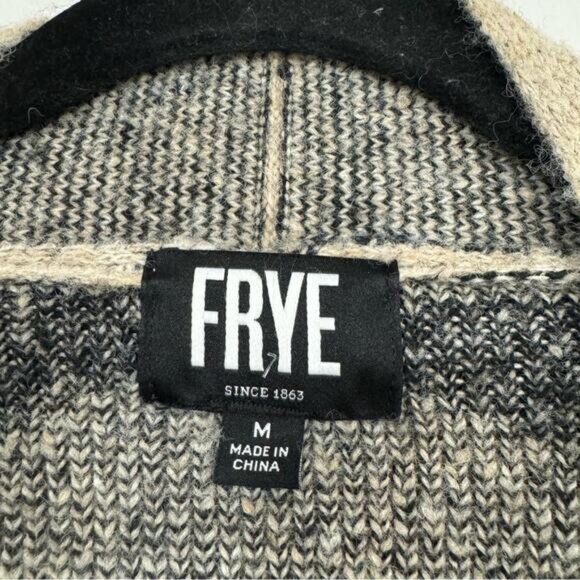 Frye Tan Black Aztec Southwestern Print Cardigan Sweater Womens M Duster Long - Picture 3 of 9